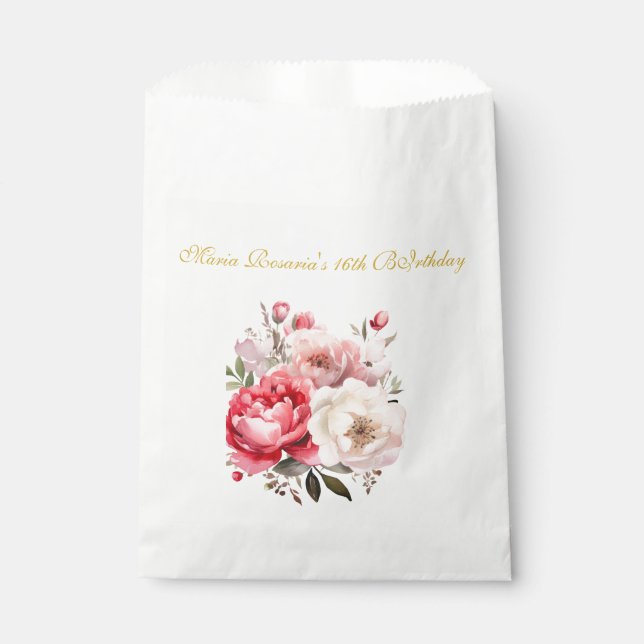 Sweet 16 Personalized Floral Party Favors Favour Bag (Front)