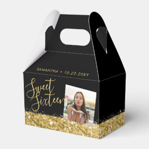 Sweet 16 Personalized Photo Black Gold Favour Box