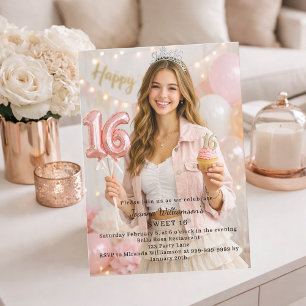 Sweet 16 photo birthday invitation