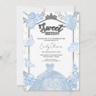 Sweet 16 Photo Invitation Dusty Blue Butterfly 