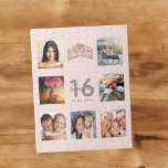 Sweet 16 photo rose gold blush pink tiara jigsaw puzzle<br><div class="desc">A unique 16th birthday gift or keepsake, celebrating her life with a collage of 7 of your photos. Add images of her family, friends, pets, hobbies or dream travel destination. Personalize and add a name, age 16 and a date. Gray and dark rose gold colored letters. Elegant and trendy blush...</div>