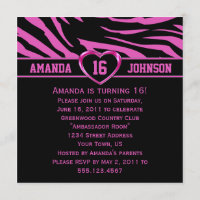 Sweet 16 Pink and Black Zebra Print Pink Heart