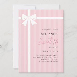 Sweet 16 Pink and White Bow Girl Birthday Party Invitation