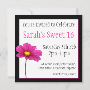 Sweet 16 Pink & Black Floral Invite