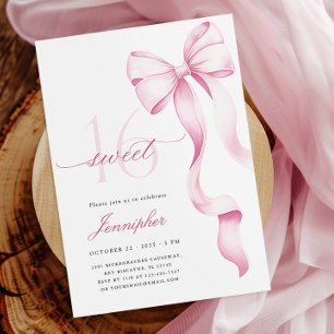 Sweet 16 Pink Bow Birthday Invitation