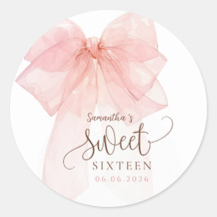 Sweet 16 Pink Bow Birthday party Classic Round Sticker