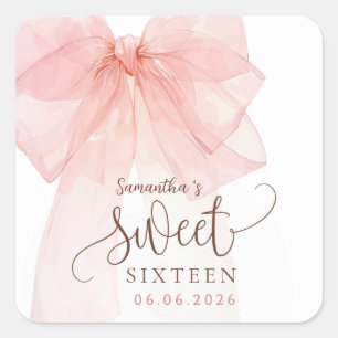Sweet 16 Pink Bow Birthday party Square Sticker