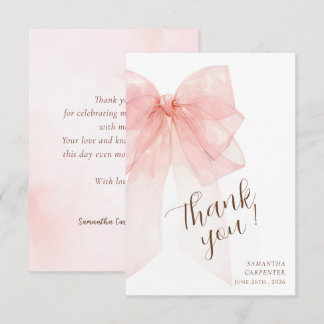 Sweet 16 Pink Bow Birthday party thank you card