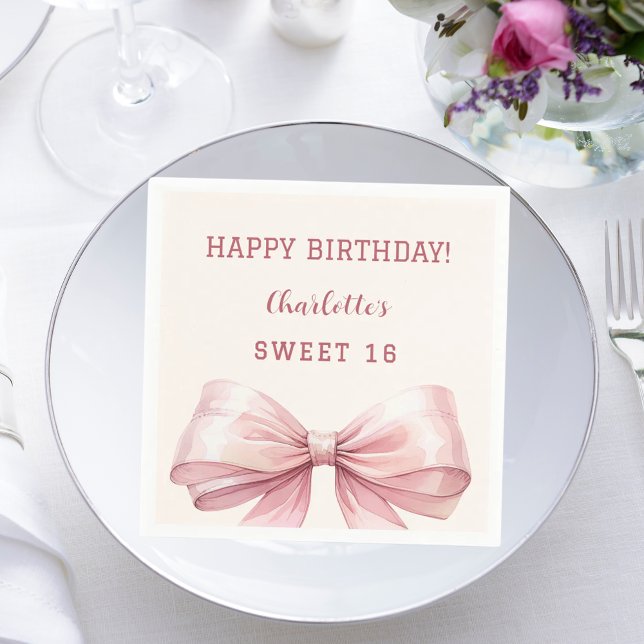 Sweet 16 pink bow cream  napkin (Creator Uploaded)