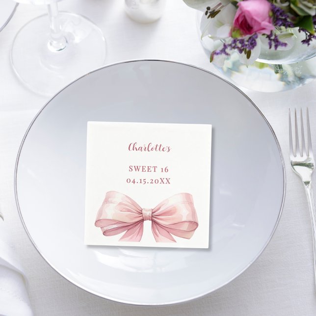 Sweet 16 pink bow elegant modern napkin (Creator Uploaded)