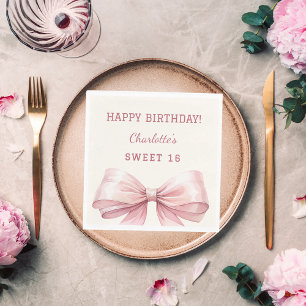 Sweet 16 pink bow ivory luncheon  napkin