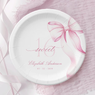 Sweet 16 Pink Bow Paper Plates