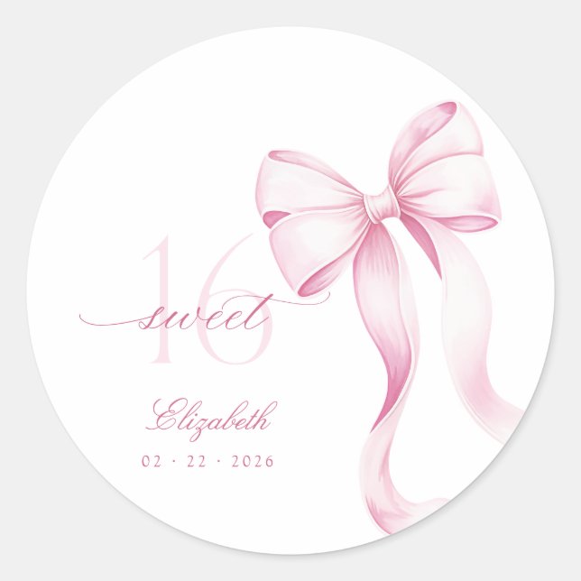 Sweet 16 Pink Bow Stickers (Front)