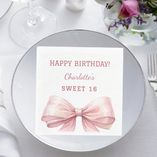 Sweet 16 pink bow white luncheon napkin