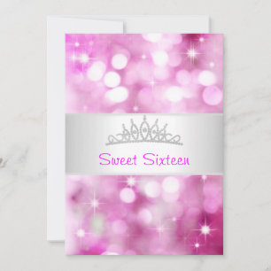 Sweet 16 Pink Bubbles Silver Jewel Tiara Party 18 Invitation