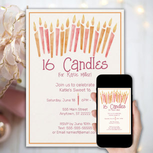 Sweet 16 Pink Candles Invitation