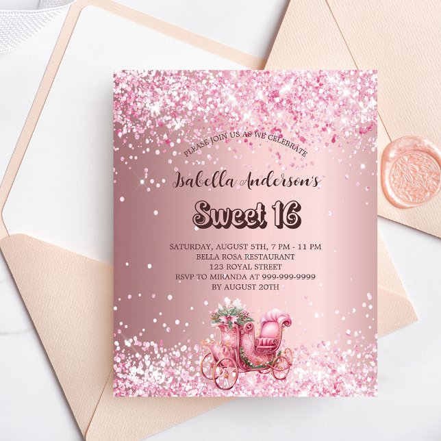 Sweet 16 pink carriage budget invitation (Creator Uploaded)
