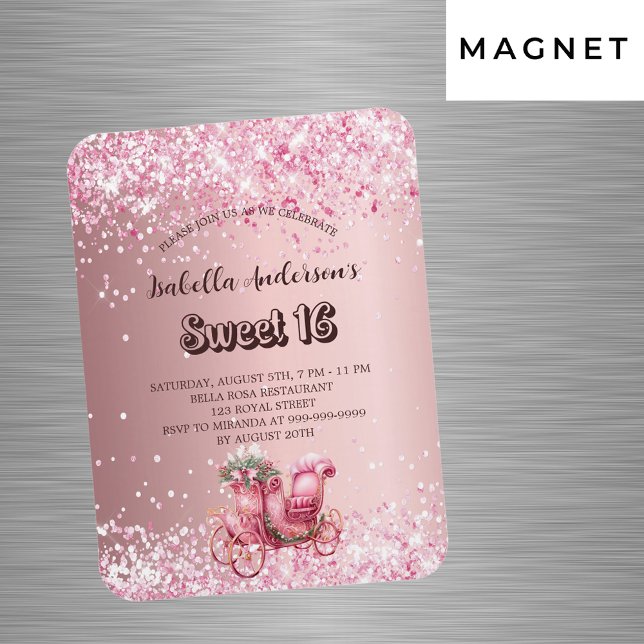 Sweet 16 pink carriage luxury invitation magnet (Creator Uploaded)