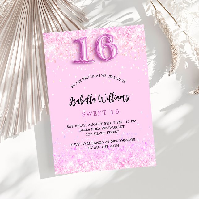 Sweet 16 pink confetti girl party invitation (Creator Uploaded)