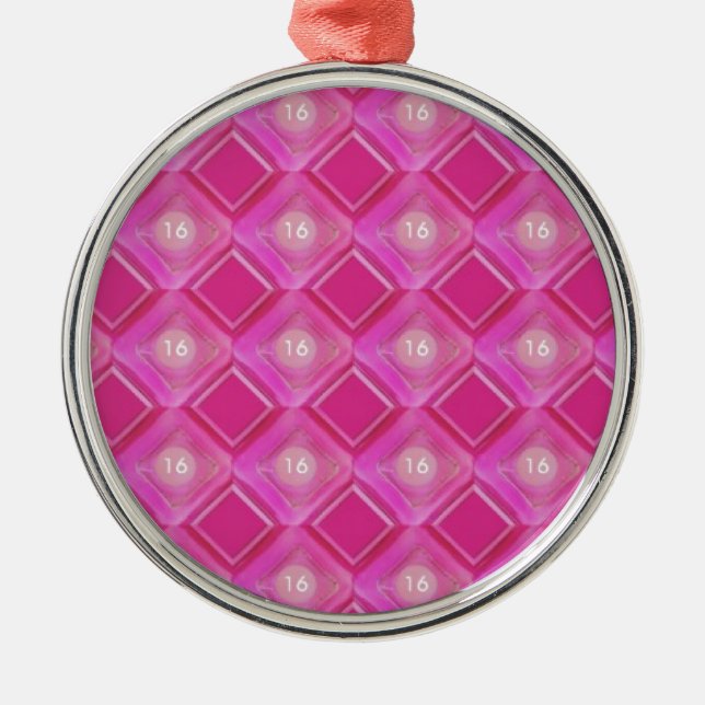 Sweet 16, Pink Diamonds Number Metal Ornament (Front)