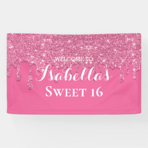 Sweet 16   Pink Dripping Glitter Banner