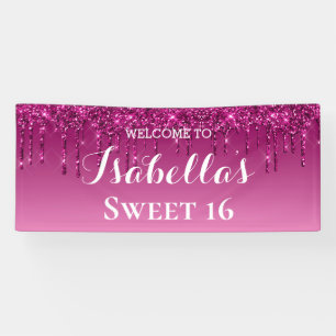 Sweet 16   Pink Dripping Glitter Banner
