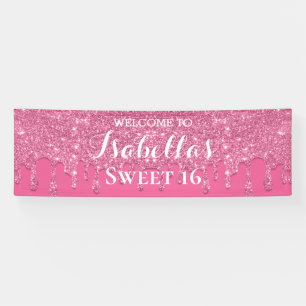 Sweet 16   Pink Dripping Glitter Banner