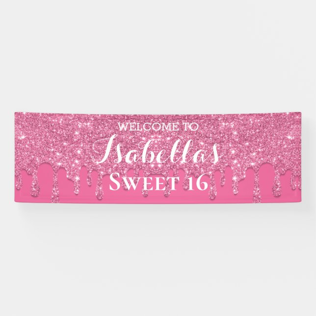 Sweet 16 | Pink Dripping Glitter Banner (Horizontal)