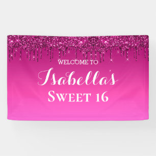 Sweet 16   Pink Dripping Glitter Banner