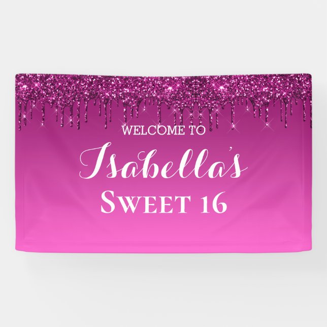 Sweet 16 | Pink Dripping Glitter Banner (Horizontal)