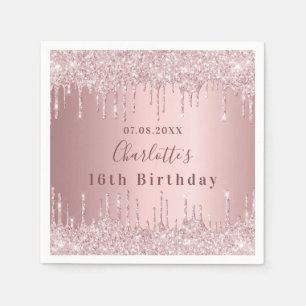 Sweet 16 pink dusty rose glitter drips name napkin