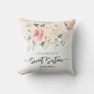 Sweet 16 Pink Floral Birthday Party Custom Cushion