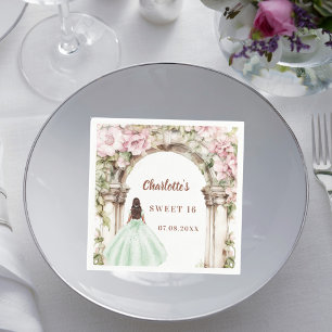 Sweet 16 Pink florals arch green dress Napkin