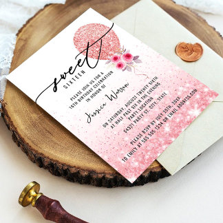 Sweet 16 Pink Glitter Birthday Invitation
