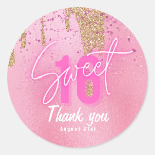 Sweet 16 Pink Glitter Foil Girly Modern Rose Gold  Classic Round Sticker
