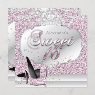Sweet 16 Pink Glitter Glamour Birthday Party Invitation