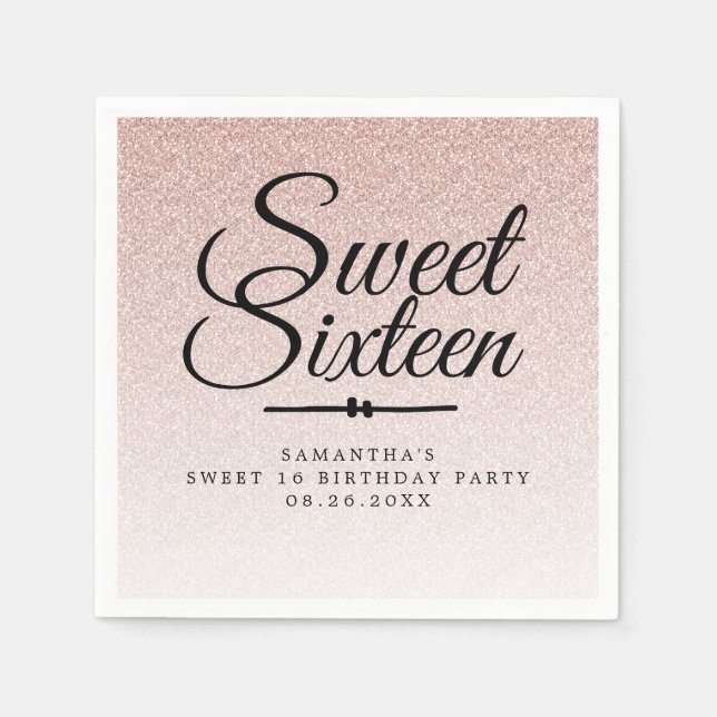 Sweet 16 Pink Glitter Ombre Custom 16th Birthday Napkin (Front)