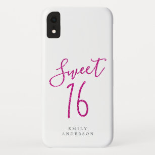 Sweet 16 Pink Glitter Script White 16th Birthday Case-Mate iPhone Case