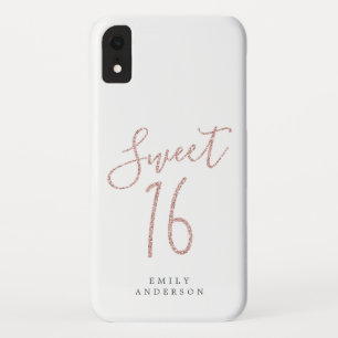 Sweet 16 Pink Glitter Script White 16th Birthday iPhone XR Case