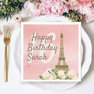 Sweet 16 Pink Gold Eiffel Tower Birthday Napkin