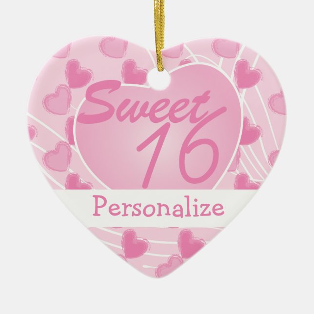 Sweet 16 Pink Heart Ceramic Ornament (Front)