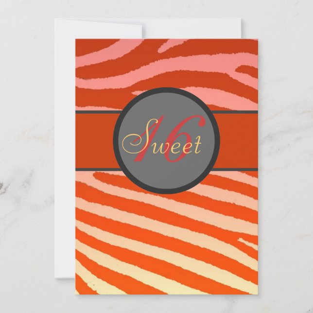 Sweet 16 pink orange zebra stripe birthday invites (Front)