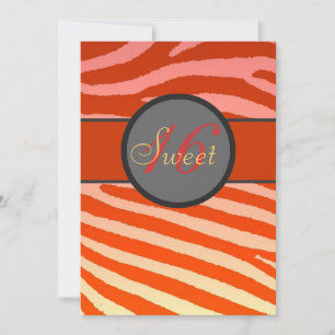 Sweet 16 pink orange zebra stripe birthday invites