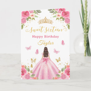 Sweet 16 Pink Princess Brunette Girl Card