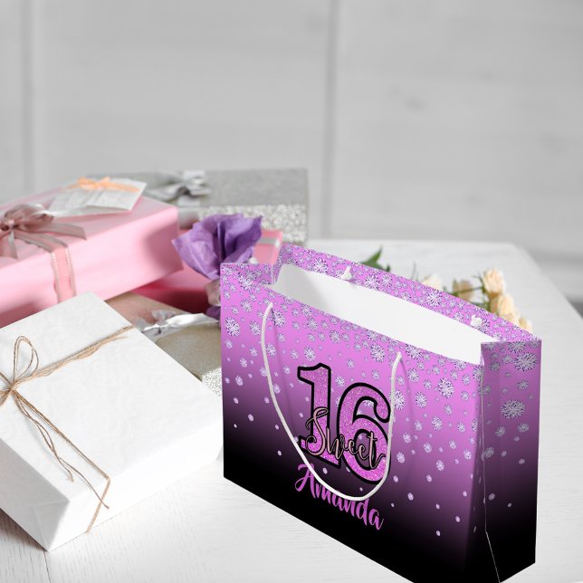 Sweet 16 pink purple black diamonds name large gift bag (Creator Uploaded)