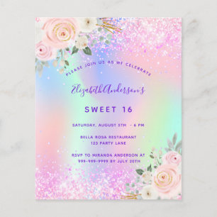 Sweet 16 pink purple Floral invitasjon
