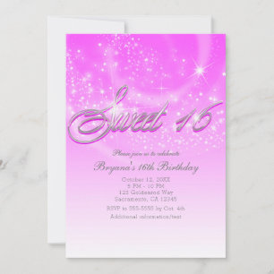 SWEET 16 Pink & Silver Sparkle Stars Party Invitation