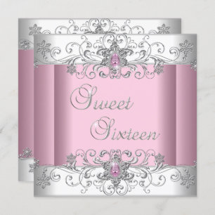 Sweet 16 Pink Silver White Diamond Image Party Invitation