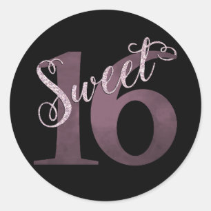 Sweet 16   Pink Watercolor and Faux Glitter Party Classic Round Sticker