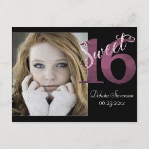 Sweet 16   Pink Watercolor and Faux Glitter Party Postcard